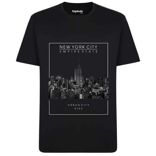 Bigdude – T-Shirt mit New York-Print in Schwarz, groß