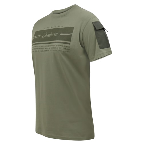 D555 Yarwell Couture Bedrucktes T-Shirt mit Ärmeltasche Khaki