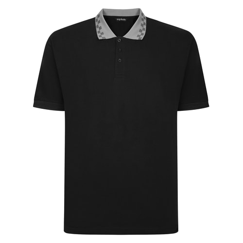 Bigdude kariertes Polohemd, schwarz/grau, lang