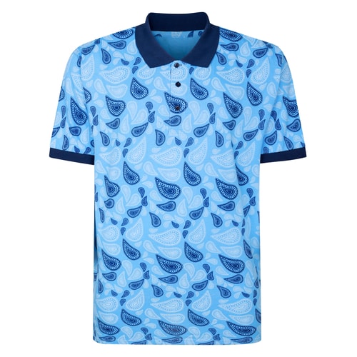 Bigdude Polohemd mit Paisley-Print, Hellblau