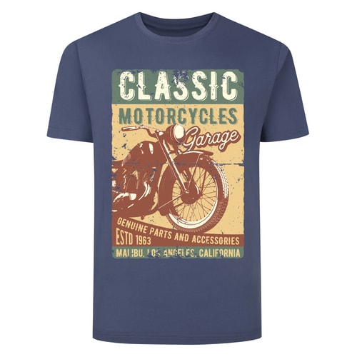Bigdude T-Shirt mit klassischem Motorrad-Print, Staubblau