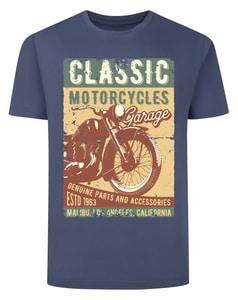 Bigdude T-Shirt mit klassischem Motorrad-Print, Staubblau