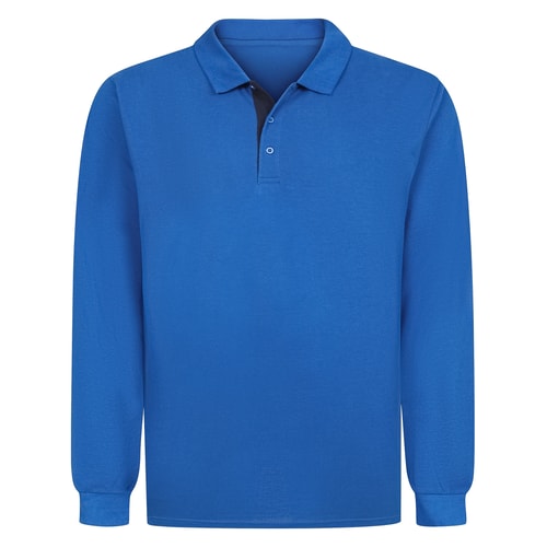 Bigdude Langarm-Poloshirt mit Kontrastknopfleiste, Königsblau/Marineblau