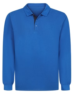 Bigdude Langarm-Poloshirt mit Kontrastknopfleiste, Königsblau/Marineblau