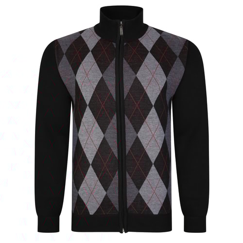 Bigdude Argyle Strickpullover mit durchgehendem Reißverschluss Schwarz