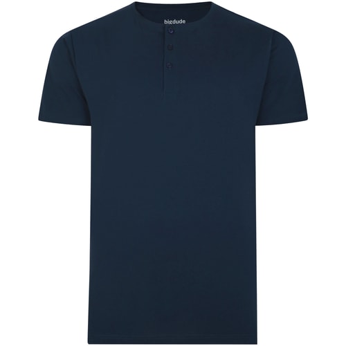 Bigdude T-Shirt mit Knopfleiste Marineblau Tall Fit 
