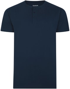 Bigdude T-Shirt mit Knopfleiste Marineblau Tall Fit 