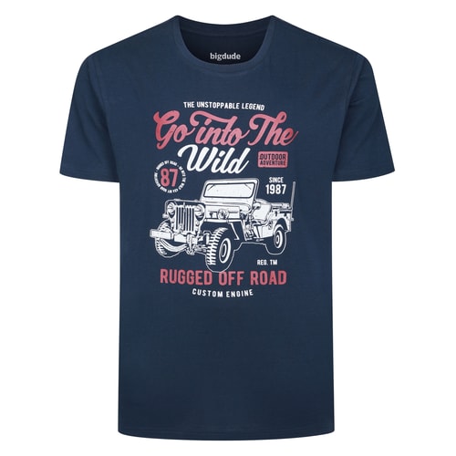 Bigdude Go Into The Wild Print T-Shirt Navy Tall
