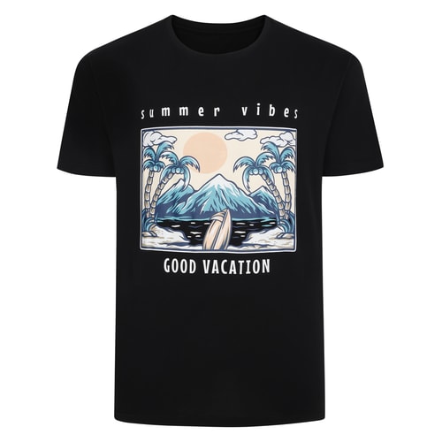 Bigdude – T-Shirt mit „Summer Vibes“-Print, Schwarz