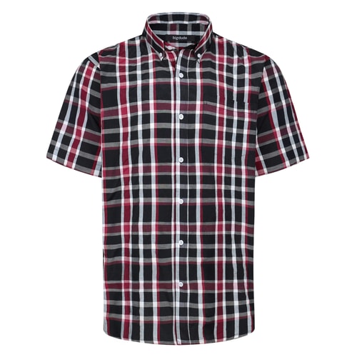 Bigdude Button-Down-Kragen-Kurzarmhemd aus Popeline, kariert, burgunderrot