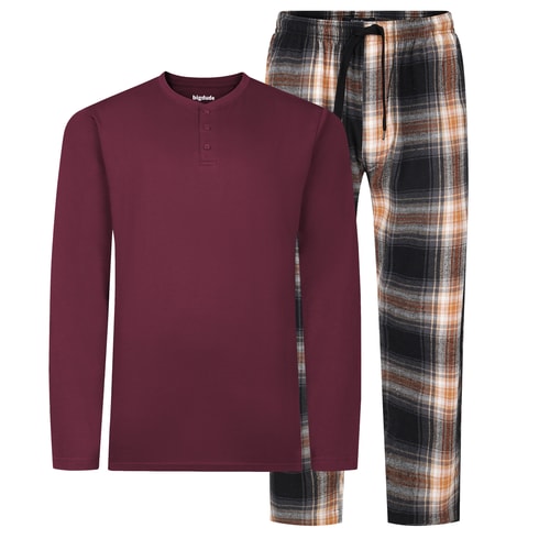 Flanell-Pyjama-Set für Opas, Burgunderrot