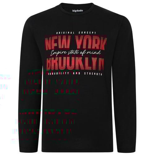 Bigdude New York Print Langarm-T-Shirt Schwarz