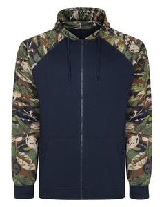 Bigdude Kapuzenpullover mit durchgehendem Reißverschluss und Blatt-Camouflage-Print, Marineblau