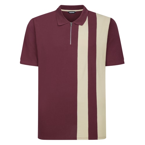 Bigdude Poloshirt mit vertikalen Streifen und Farbblock-Design, Burgunderrot/Stein