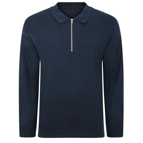 Bigdude – Elegantes Single-Jersey-Polo mit Reißverschluss, Marineblau