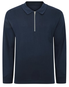 Bigdude – Elegantes Single-Jersey-Polo mit Reißverschluss, Marineblau
