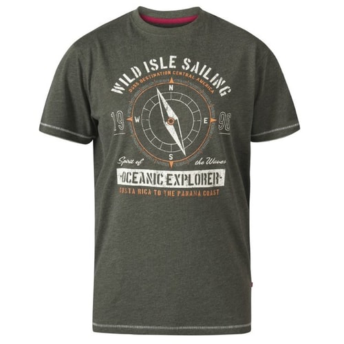 D555 Atticus Oceanic Explorer Print T-Shirt Khaki