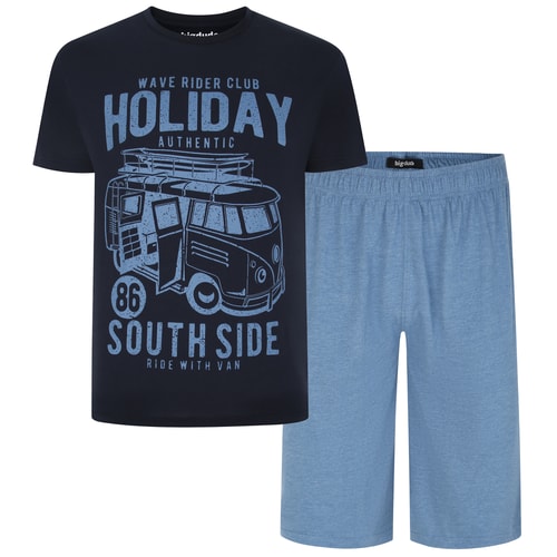 Bigdude Wave Rider Print Pyjama-Set in Marineblau/hellem Denim