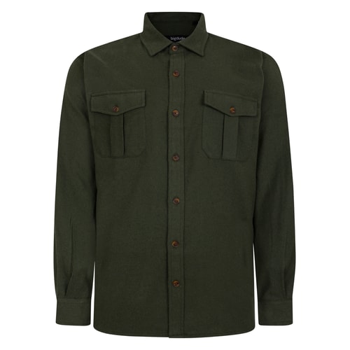 Bigdude – Langärmliges, schlichtes Flanellhemd in Dunkeloliv
