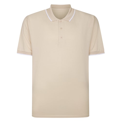 Bigdude Poloshirt mit Zierstreifen, Beige meliert, Größe L