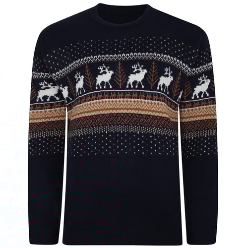 Bigdude Fair Isle Weihnachtspullover Marineblau