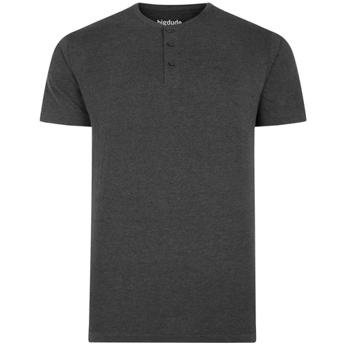 Bigdude T-Shirt mit Knopfleiste Anthrazit Tall Fit 