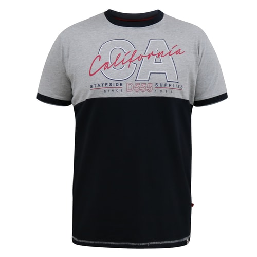D555 Juniper California Print Cut & Sew Panel T-Shirt Graumeliert/Navy