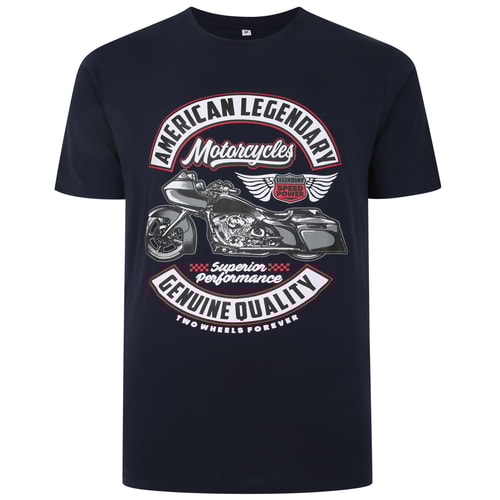Bigdude T-Shirt mit Motorrad-Aufdruck, Marineblau, groß