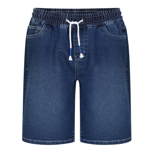 Bigdude Stretch-Jeansshorts mit elastischem Bund in dunkler Waschung