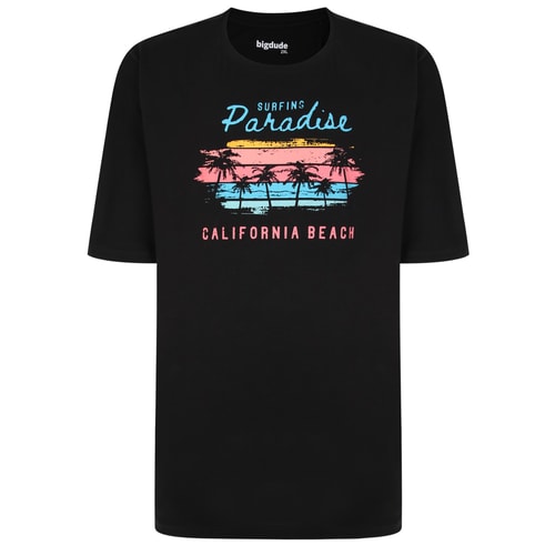 Bigdude 'Surfing Paradise' Bedrucktes T-Shirt Schwarz Tall