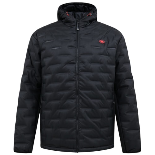 D555 KIERAN Kapuzen-Wattierte Jacke mit verklebten Fleece-Einsätzen Schwarz