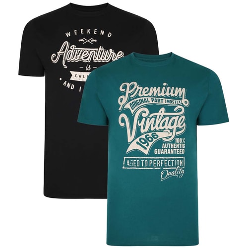 Bigdude T-Shirt im Doppelpack mit Premium Vintage Print Schwarz/Grün
