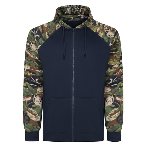 Bigdude Kapuzenpullover mit durchgehendem Reißverschluss und Blatt-Camouflage-Print, Marineblau, Größe L