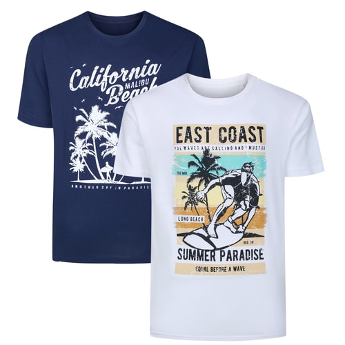 Bigdude Doppelpack Sommer-T-Shirts mit Print, Marineblau/Weiß