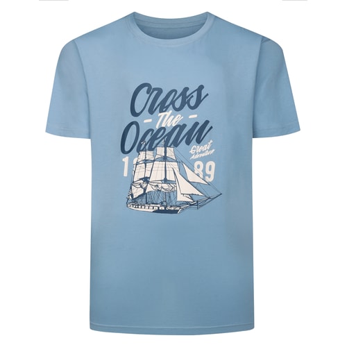 Bigdude Cross The Ocean Print T-Shirt Hellblau