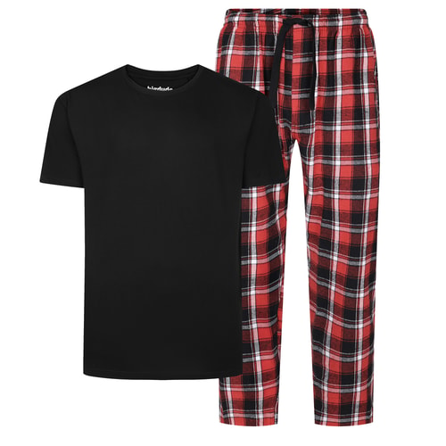 Bigdude Gemütlicher Schlafanzug mit Kurzarm-T-Shirt und karierter Hose, Schwarz