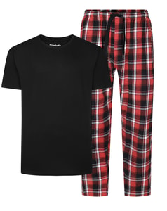 Bigdude Gemütlicher Schlafanzug mit Kurzarm-T-Shirt und karierter Hose, Schwarz