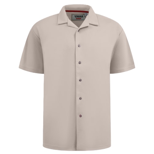 D555 Connor 3 Kurzarm-Stretchhemd mit kubanischem Kragen, Resort-Stil, Steinfarbe