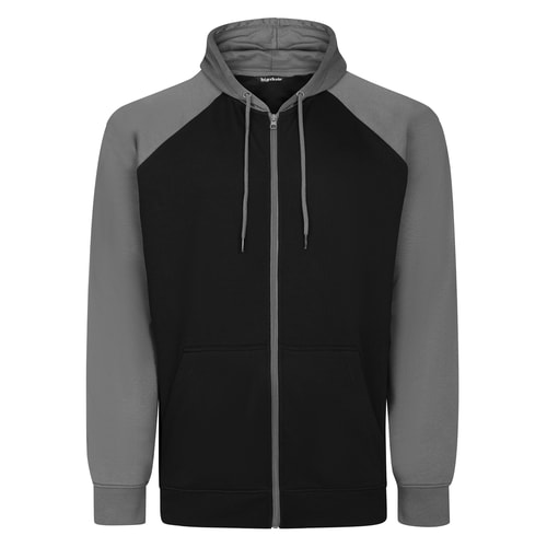 Bigdude Kapuzenpullover mit Reißverschluss und Raglanärmeln, Anthrazit/Schwarz, Größe L