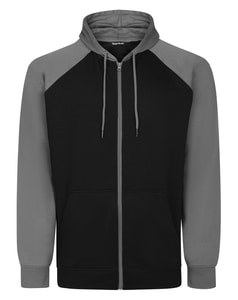 Bigdude Kapuzenpullover mit Reißverschluss und Raglanärmeln, Anthrazit/Schwarz, Größe L