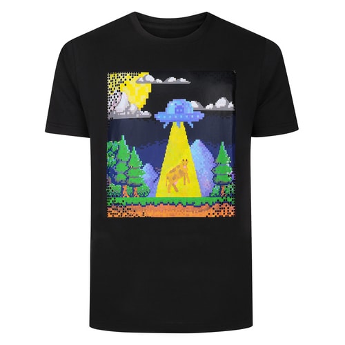 Bigdude Pixel UFO Print T-Shirt Schwarz