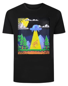 Bigdude Pixel UFO Print T-Shirt Schwarz