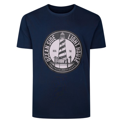 Bigdude Oceanside Leuchtturm-Print T-Shirt Marineblau