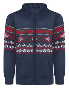 Bigdude Nordic Fair Isle Kapuzenpullover mit durchgehendem Reißverschluss, Marineblau