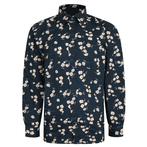Bigdude Hemd mit Blumen Print Schwarz