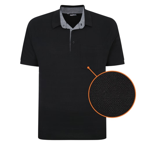 Bigdude – Gestreiftes, strukturiertes Poloshirt in Schwarz, Größe Tall