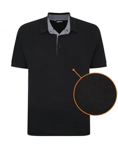 Bigdude – Gestreiftes, strukturiertes Poloshirt in Schwarz, Größe Tall