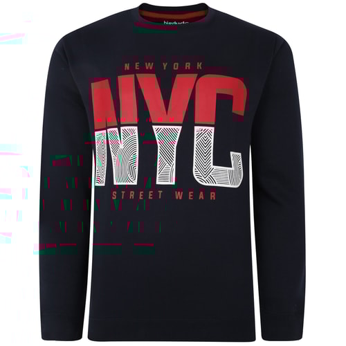 Bigdude NYC Print Pullover mit Rundhalsausschnitt, Marineblau