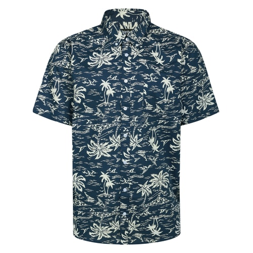Bigdude Button-Down-Kurzarmhemd „Island“, Marineblau