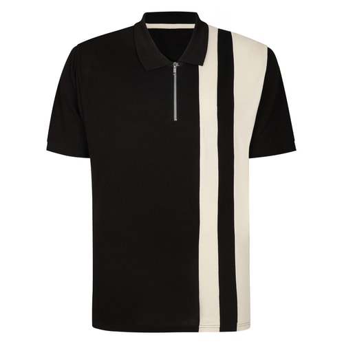 Bigdude Poloshirt mit vertikalen Streifen und Farbblockdesign, Schwarz/Beige